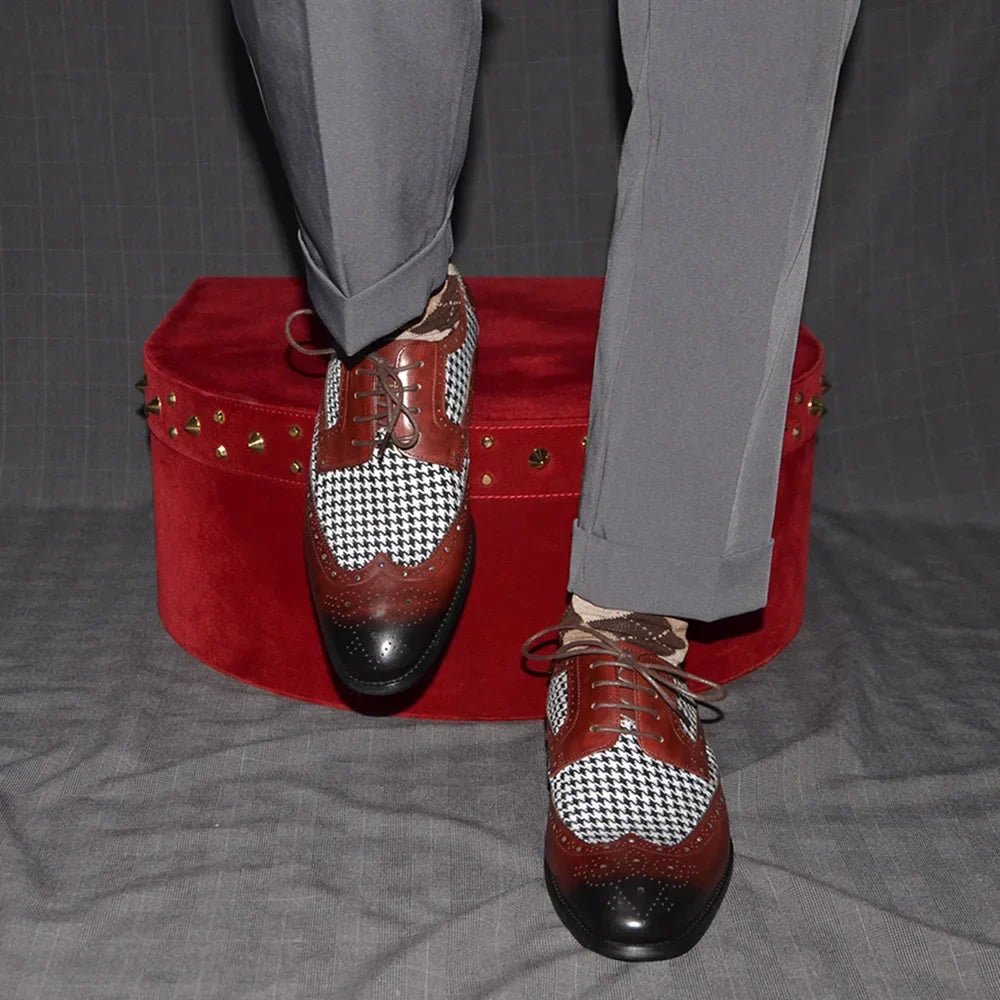 Mens Dress Shoes Original Luxurry Fabric and Genuine Leather Brogue Social Party Business Lace Up Derby Wedding Formal Shoes Men
