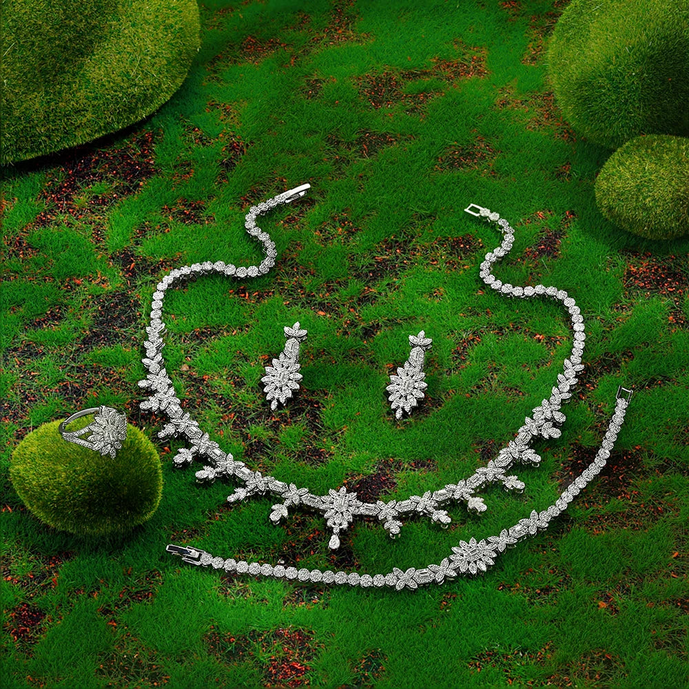 Luxury 4 Pieces Bridal Wedding Jewelry Set for Women Sparkling Cubic Zirconia Nigeria Bride Accessories