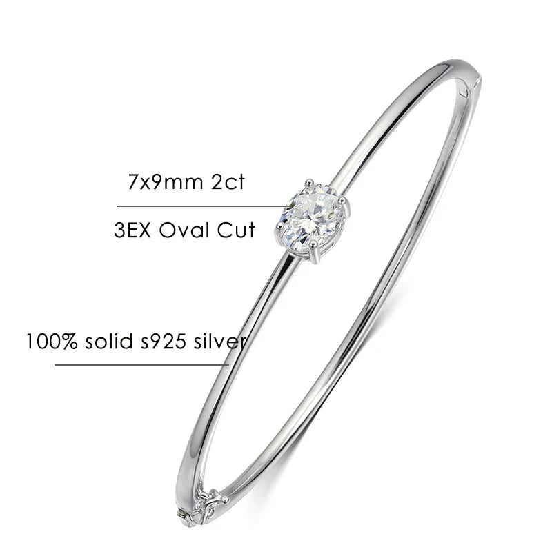 2ct Oval Cut Moissanite Bangles Elegant Women Diamond Solid s925 Silver GRA Certified Dainty Bracelet Fine Jewelry Gift