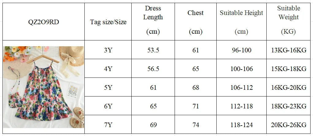 Summer Girls Dress Casual Princess Dresses Sleeveless Print Flower Costumes Kids Vestidos Cotton Floral Dress 2-7Y