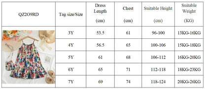 Summer Girls Dress Casual Princess Dresses Sleeveless Print Flower Costumes Kids Vestidos Cotton Floral Dress 2-7Y
