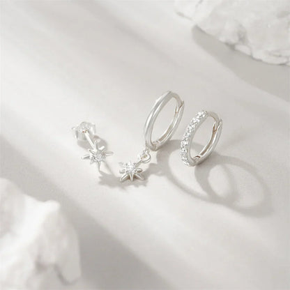 925 Sterling Silver 3pcs 4pcs Set Zircon Stud Earrings 18k Gold Star Minimalism Huggies Earring Fine Jewelly Set Party Gift