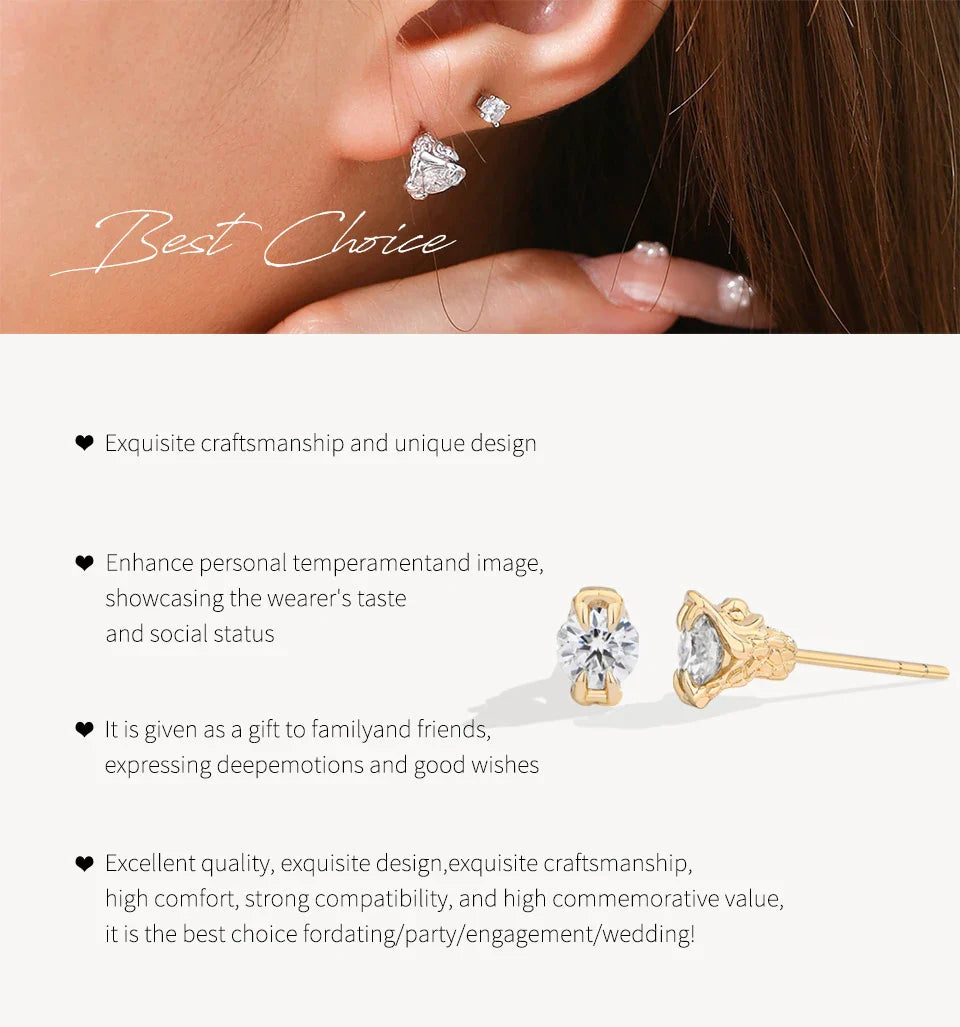 Round Cut 0.5CT Moissanite Stud Earrings 925 Sterling Silver 18K Gold Plated ForWomen Girl Sparkling Engagement Jewelry