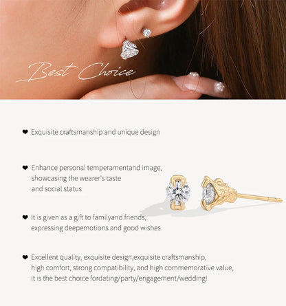 Round Cut 0.5CT Moissanite Stud Earrings 925 Sterling Silver 18K Gold Plated ForWomen Girl Sparkling Engagement Jewelry