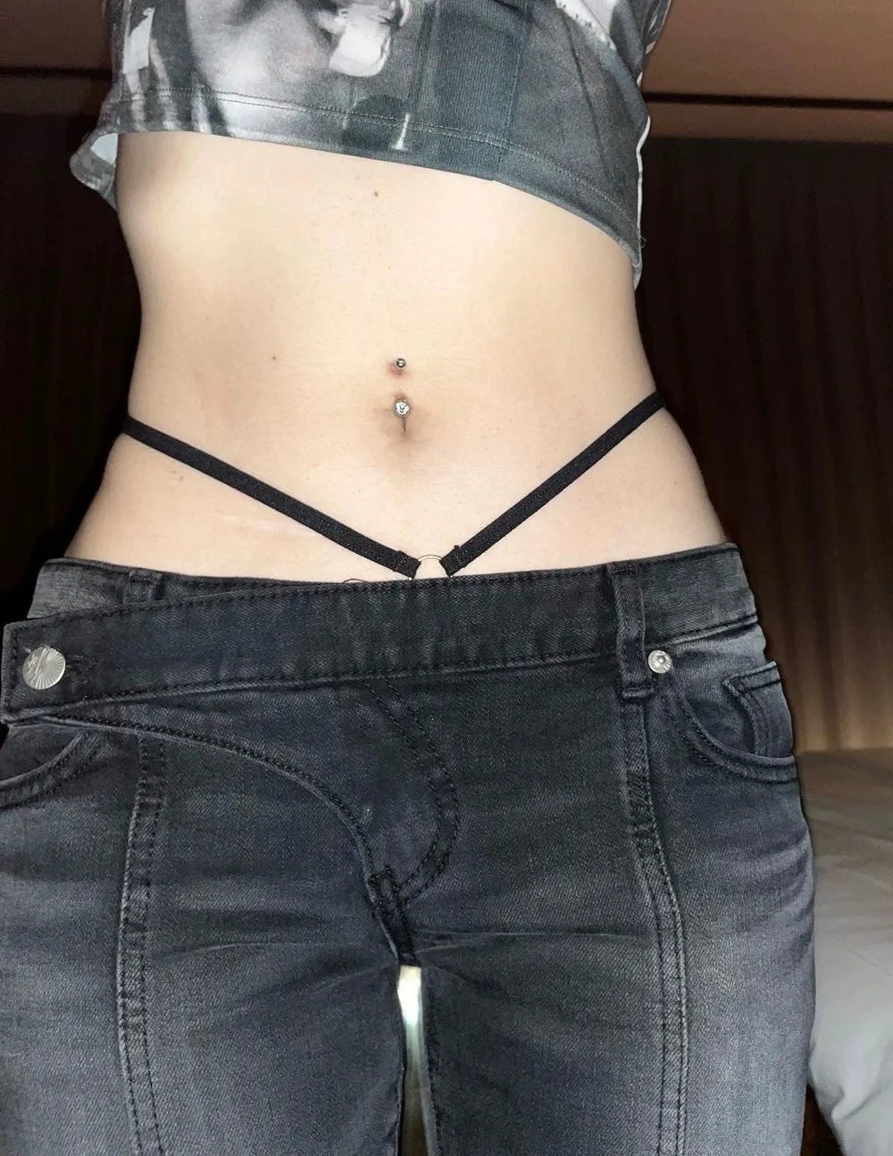 Vintage Distressed Low Waist Jeans Grunge Asymmetrical Waist Denim Pant Korean Fashion Black Flare Jeans Kpop Streetwear