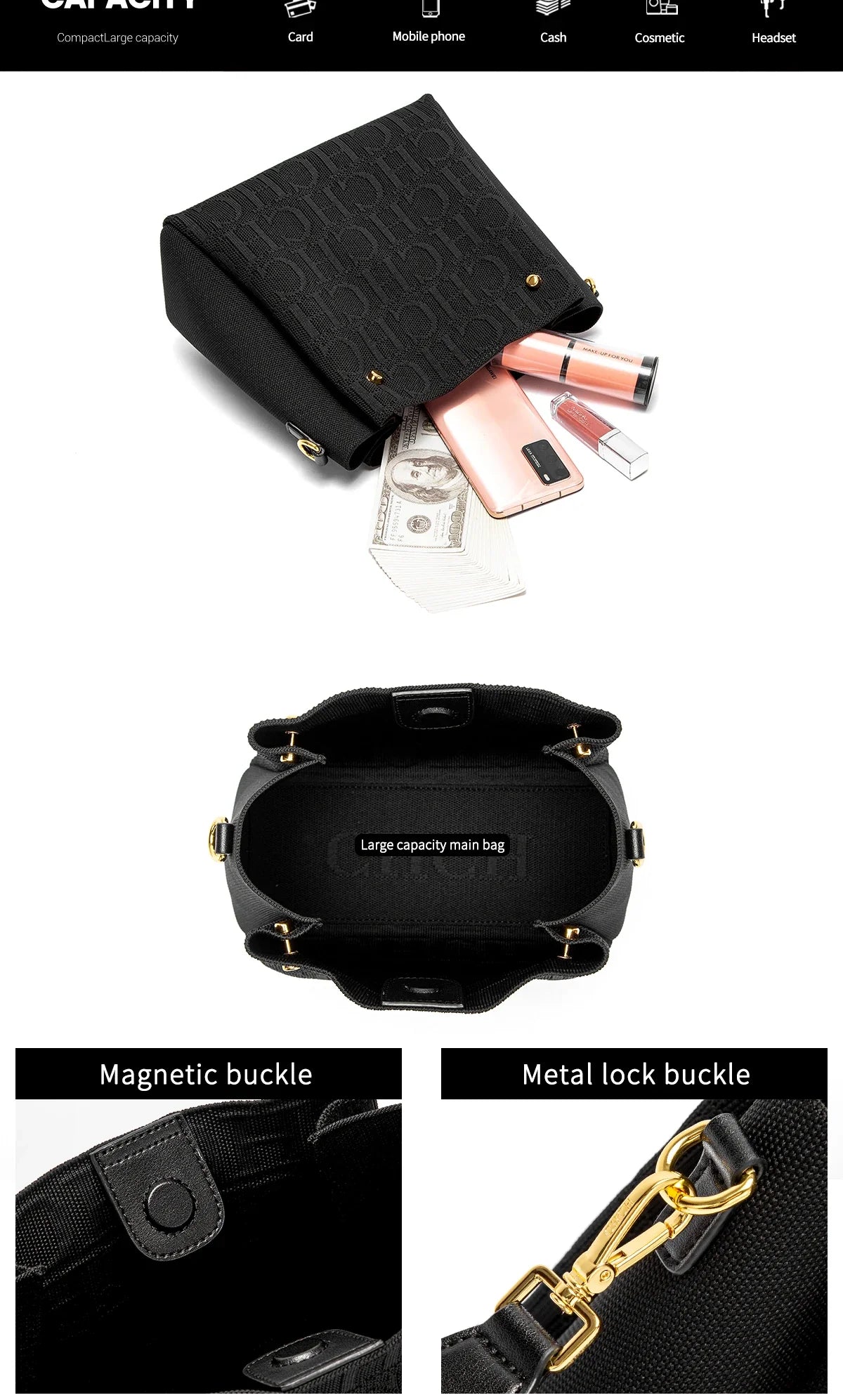 Women's Shoulder Bag New Magnetic Buckle Khaki Shoulder Bag Large Capacity