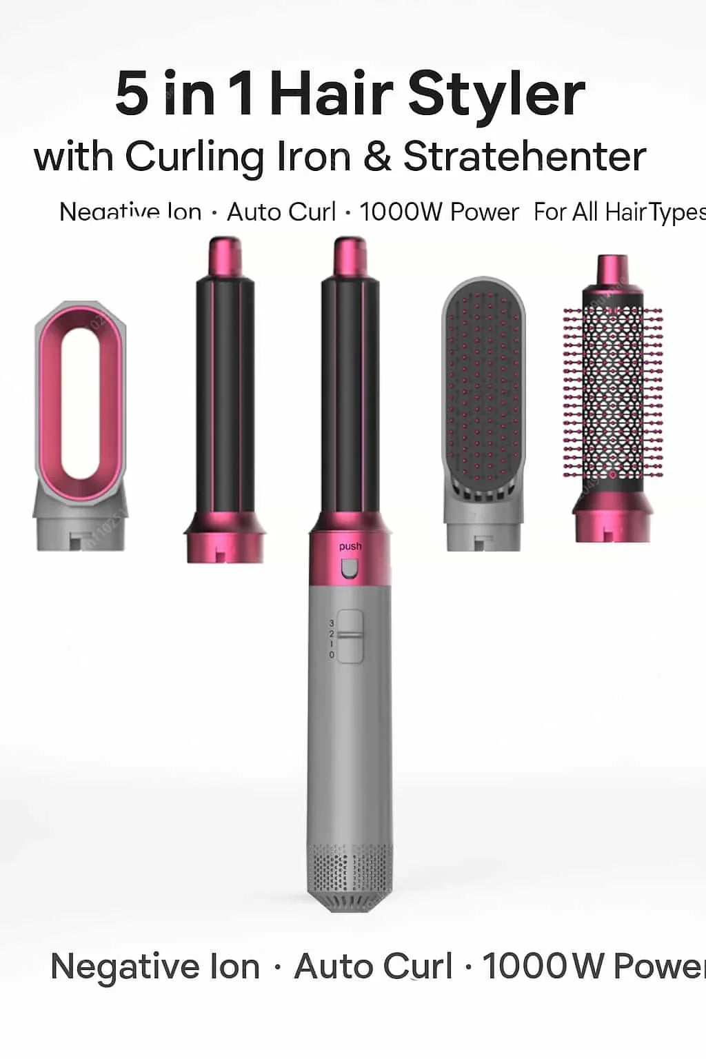 5 In 1 Professional Hair Dryer Hot Air Comb Brush With Curling Iron And Hair Straightener For Salon Quality Hair Styling