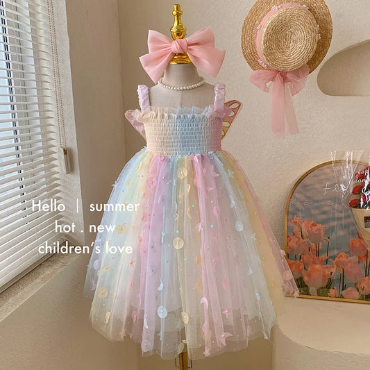 Vestido princesa estilo coreano para bebê menina, gola quadrada, malha, sem mangas, roupa infantil E23076