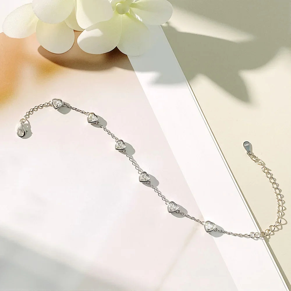 4MM Heart Moissanite Bracelets S925 Silver plated 18K gold Sparkling Wedding Hand Chain Fine Jewelry can pass Diamond Test