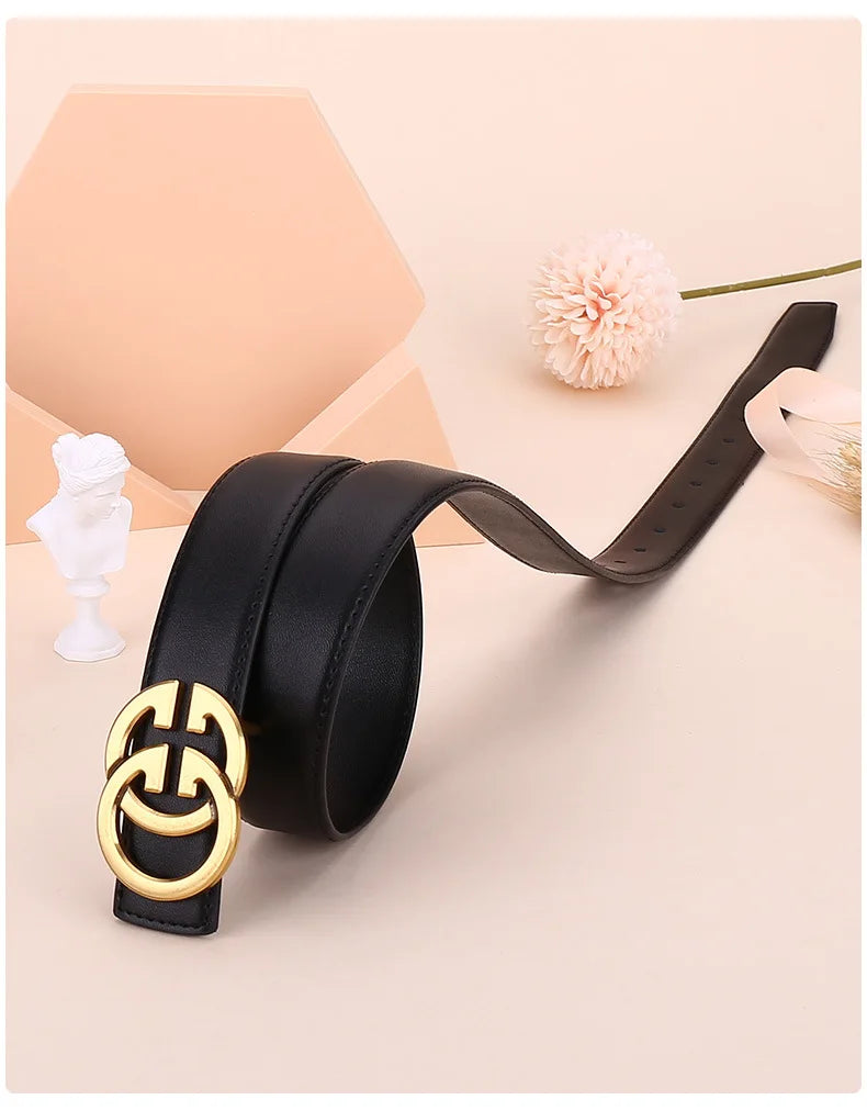Ladies genuine leather belt, versatile decoration for business and casual wear, simple and fashionable, with a high-end feel.