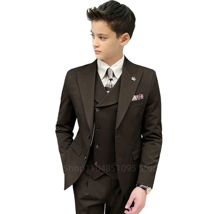 3 Piece Slim Fit Boy Fashion Suits Cutsom Flower Boy Wedding Tuxedo Prom Wedding Peak Lapel Jacket Vest Pants Set Children Suit