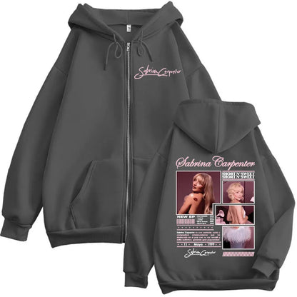 Sabrina Carpenter Short N' Sweet Merch Zipper Hoodie Fashion Aesthetic Zip Up Sweatshirt Men Women Oversized Casual Pullovers