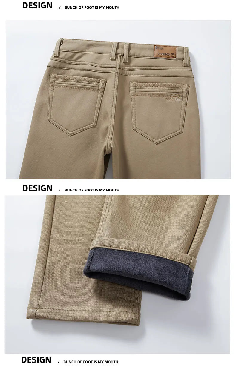 3 Colors Men's Fleece Casual Pants 97% Cotton Warm Velvet Elasticity Business Trousers Straight Fashion Korean Thicken Pants