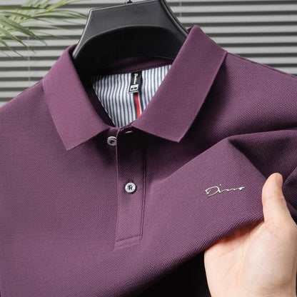 Brand 100%pure cotton short sleeve polo shirt men's new fashion letter embossed business casual solid color summer lapel T-shirt