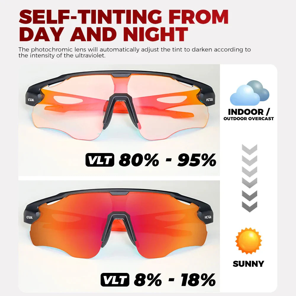Photochromic Cycling Sunglasses for Men Women Sports UV400 Protection Bicycle Eyewear MTB Mountain Road Bike Eyeglass