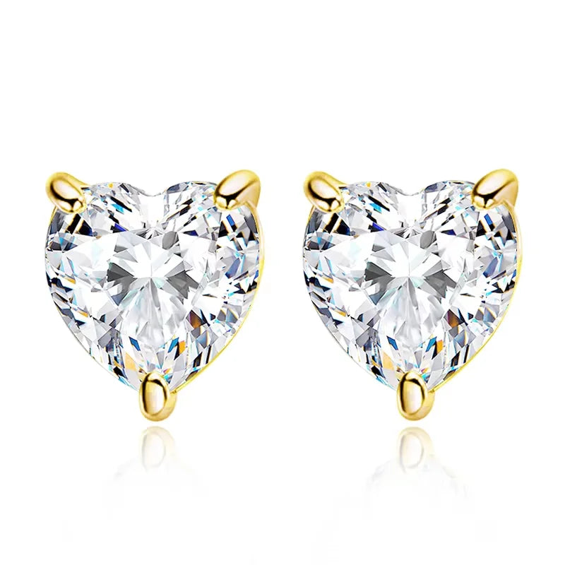 D VVS1 Heart Moissanite Earrings for Women GRA Certified Lab Grow Diamond Solid 925 Silver Plated 18k Gold Stud Earring
