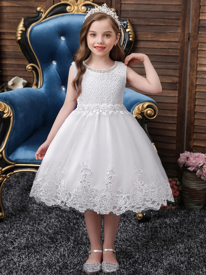 Girls Sleeveless Lace Floral Princess Dresses#981