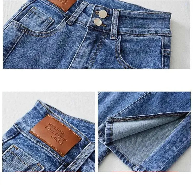 High-waist Stretch Split Flare Jeans Denim Trousers