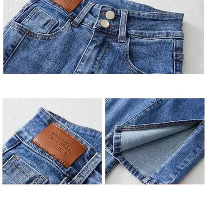 High-waist Stretch Split Flare Jeans Denim Trousers