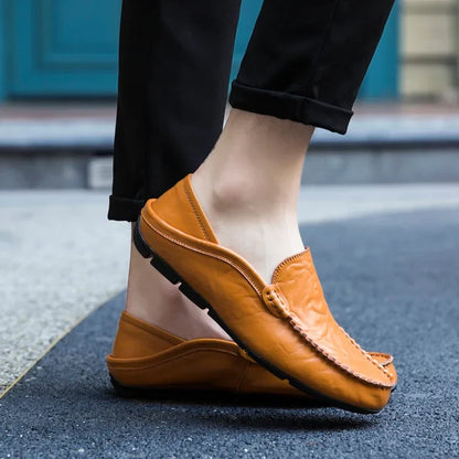 Genuine Leather Men Casual Shoes Luxury Brand Designer Men Loafers Moccasins Breathable Slip on Male Boat Shoes Plus Size 37-47
