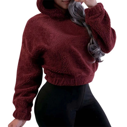 Winter Korean Fashion Bear Ears Cute Loose Hoodie Fluffy Hooded Warm Sweatshirt Long Sleeve Top Solid Pullover Clothes For Women