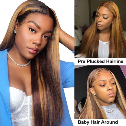 13x4 13x6 HD Highlight Lace Frontal Wigs For Women Honey Blonde Brazilian Glueless Ombre Straight Lace Front Wig Remy Human Hair