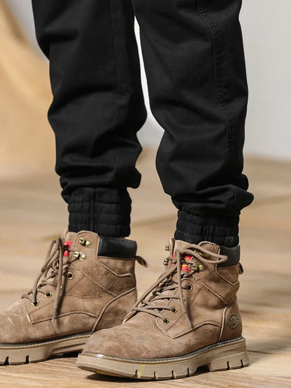 2023 New Multi-Pockets Winter Cargo Pants Men Fleece Liner Thick Warm Slim Fit Joggers Streetwear Casual Cotton Thermal Trousers