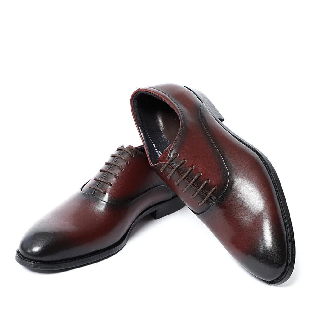 Italian Luxury Men's Oxford Dress Shoes Cow Genuine Leather Fashion Plain Toe Burgundy Wedding Business Formal Shoes for Man