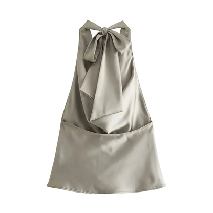 Women's Flowing Draped Halter Neck Tank Tops With Bow Tied, Backless, Sleeveless, Female Camis, Sexy, Fashion