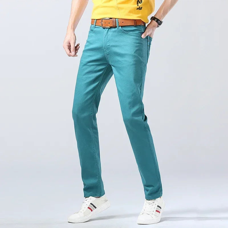 Autumn Jeans Men's New Brand Clothing Fashion Stretch Denim Pants Straight Trousers Male Red Lake Blue Yellow Trousers