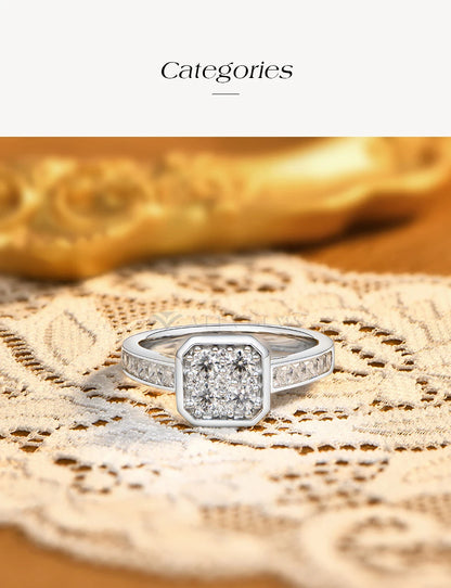 Square Cluster Moissanite Ring DVVS1 925 Sterling Silver Classic Engagement Rings Elegant Wedding Band Jewelry ForWoman