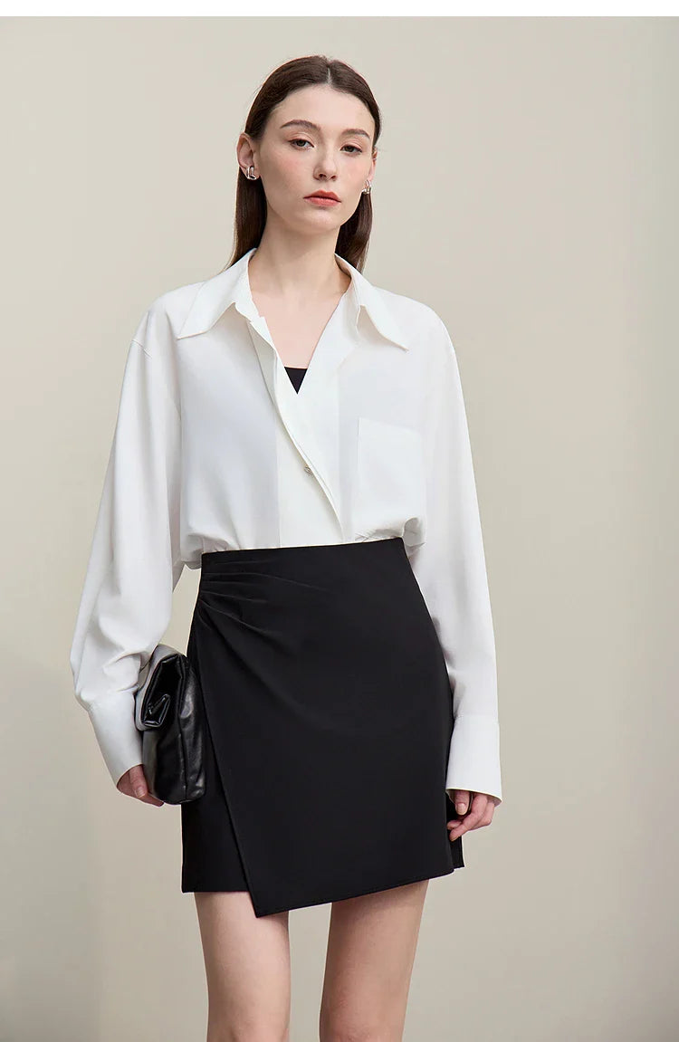 Mini Skirt 2026 Spring New Asymmetrical Pleated Short A-Line Skirt Commuter Solid Color Versatile Women's Clothing 12611004