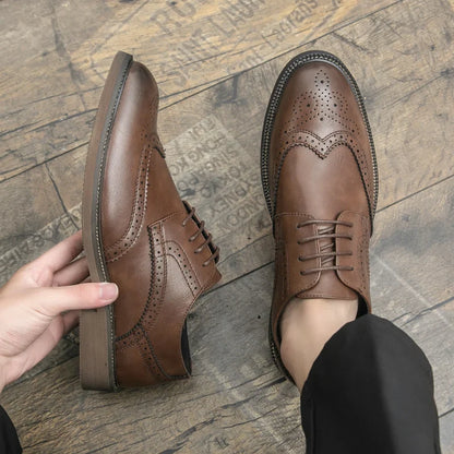 Men Lace Up Derby Shoes PU Solid Color Round Toe Business Casual Fashion Formal Shoes