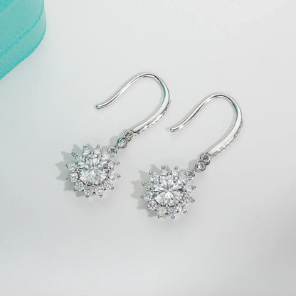 1 Carat Sunflower D Color Moissanite Drop Earrings 925 Sterling Silve Flower Hook Earrings for Woman Gifts Wholesale