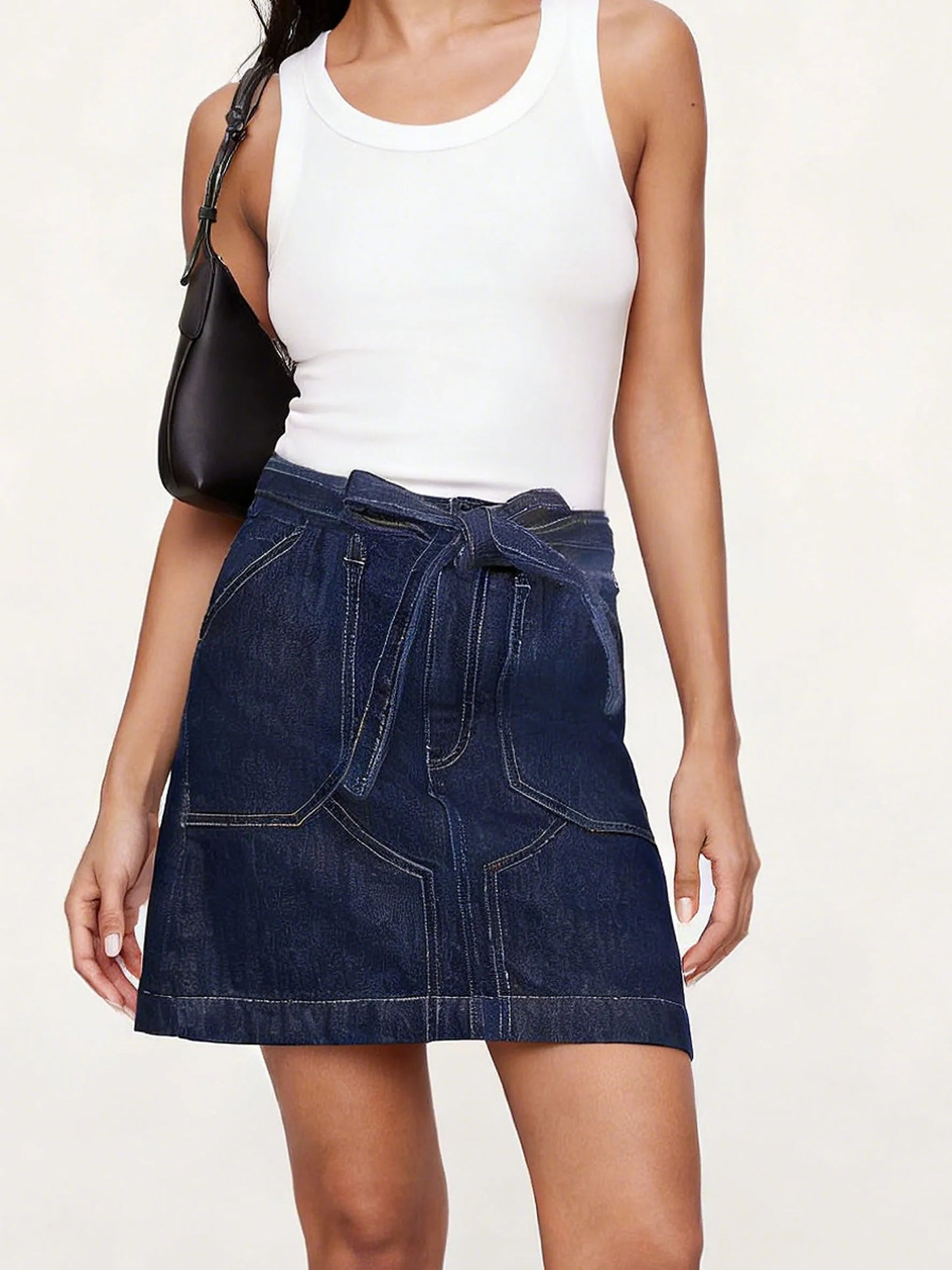 Women's Spring Summer Vintage Denim Mini Skirt Non-Stretch High Waist Belted Casual Streetwear Korean Y2K Fashion A-Line Skirt