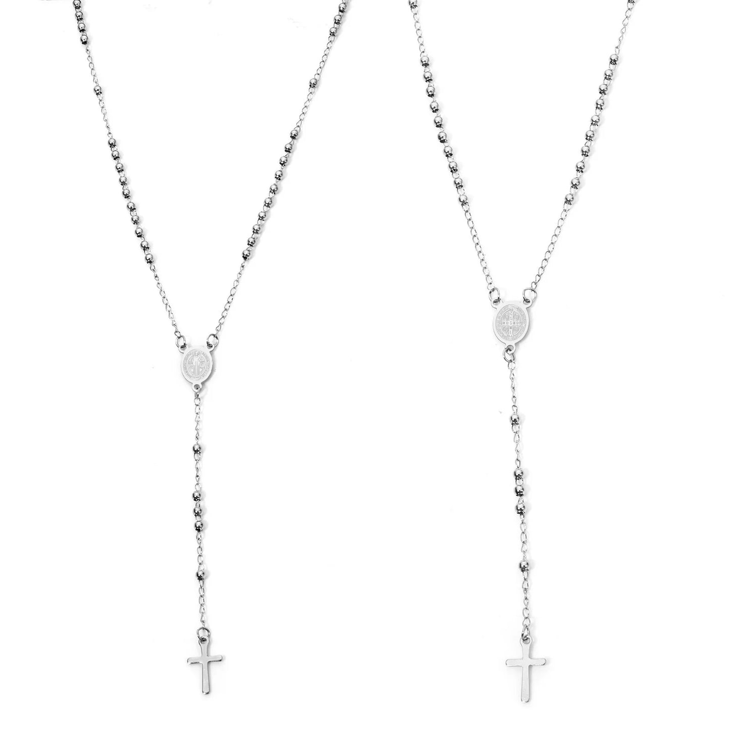 1 Piece Religious 304 Stainless Steel Prayer Beads Rosary Necklace Cross Pendant For Women Jewelry Gifts 52cm(20.5") long
