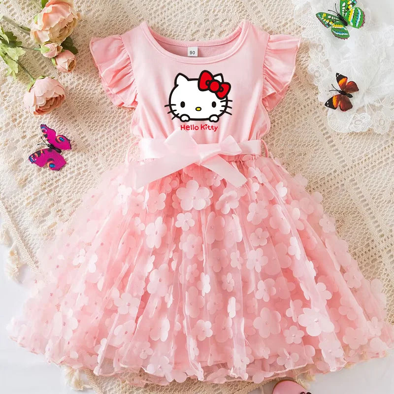 Girls Summer Dress Cartoon Bow Tutu Dress 3D Butterfly Cute Cotton Party Casual Dress for Baby 2-6 Years
