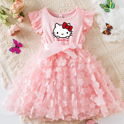 Girls Summer Dress Cartoon Bow Tutu Dress 3D Butterfly Cute Cotton Party Casual Dress for Baby 2-6 Years