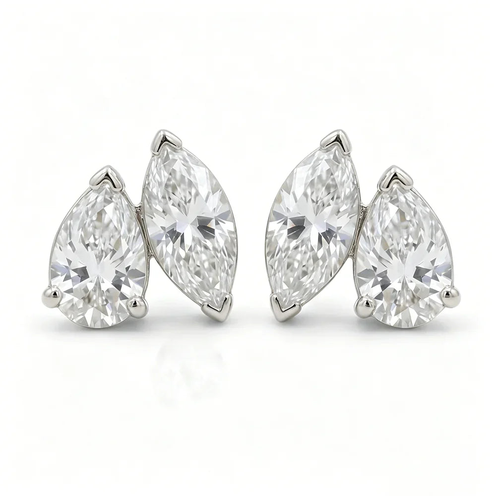 4cttw Marquise&Pear Cut Moissanite Stud Earrings with Certificate 2Diamond Ear Studs for Women Wedding S925 Silver Fine Jewelry