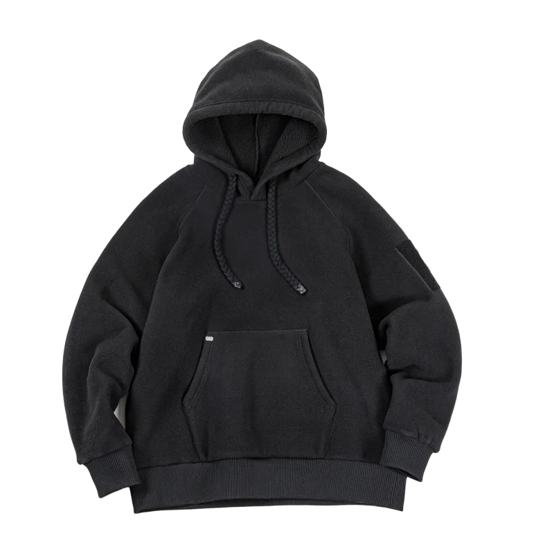 Autumn Winter Casual Heavyweight Hoodie Men's Black Versatile Thickened Fleece Pullover Loose Warm Hooded Sweatshirt