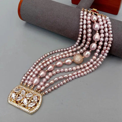 7 strands Potato rice shape Natural FreshWater Pearl Multilayer Charm Bracelet Original Design Jewelry