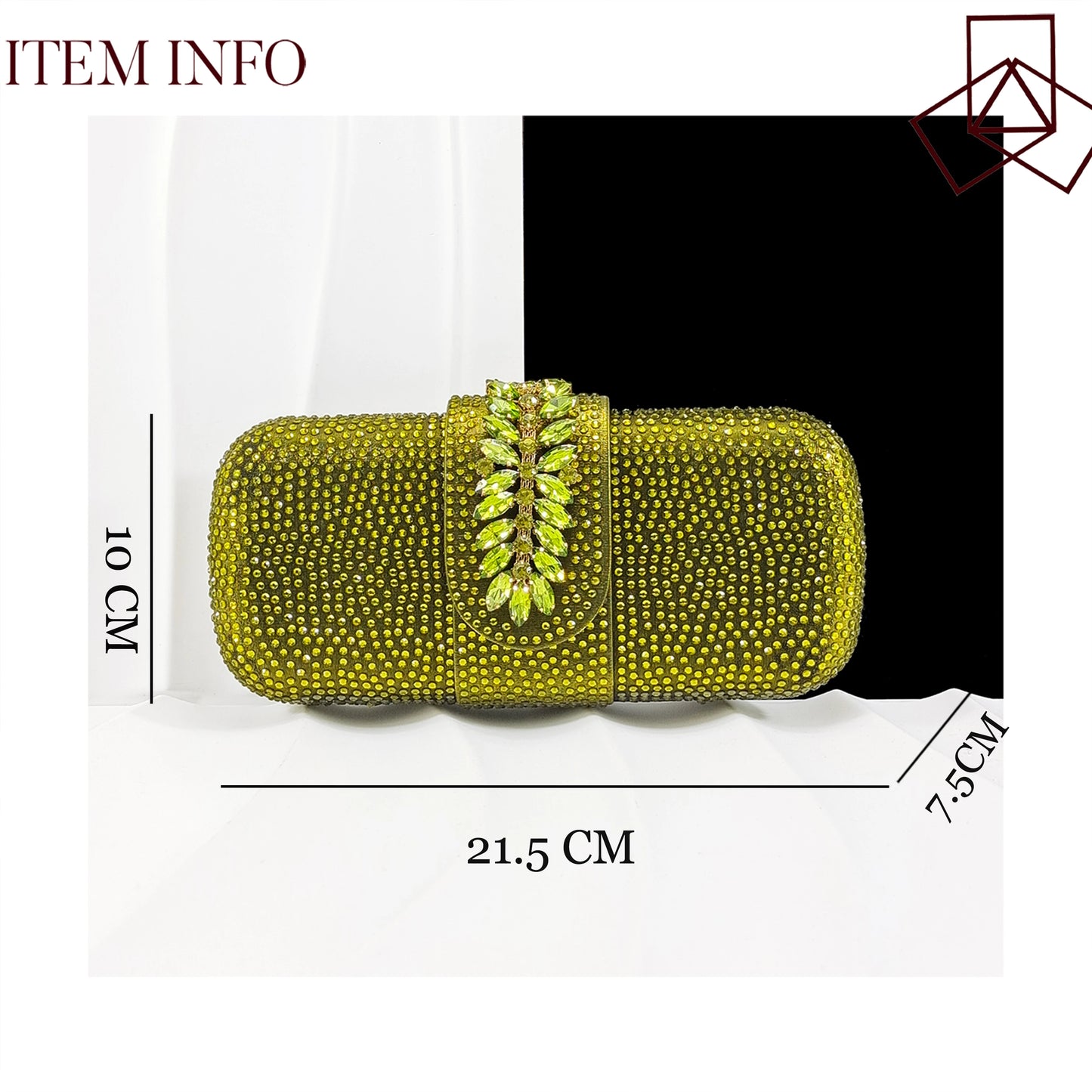 New Arrival Fashionable Olive Color Diamond Decorative Party Wedding Pointed Toe Women's High Heels and Bag Set