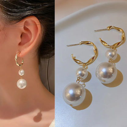 2022 New Trend Simulation Pearl Long Earrings Women's Flower Rhinestone Wedding Pendant Earrings Fashion Korean Jewelry Earrings