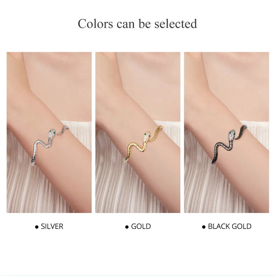 Authentic Green Zircon Snake Opening Bracelet Animal Cuff Bracelet Pave Setting CZ for Women Fashion Jewelry YIB058
