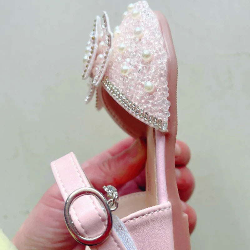 Spring and Summer Girls' Princess Shoes Sandals Flat  Kids Dresses Shoes Pearl  for Kids and Teens