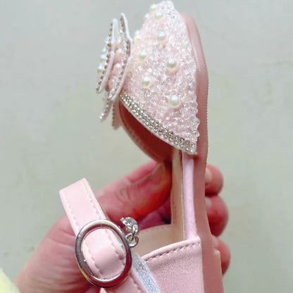 Spring and Summer Girls' Princess Shoes Sandals Flat  Kids Dresses Shoes Pearl  for Kids and Teens
