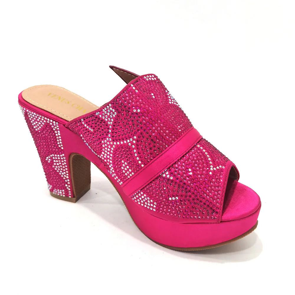 Shoes Open Toe Slingbacks Low (1cm-3cm) Women Pumps for Party Lady Sandals with Heels Italian Shoe with Rhinestone