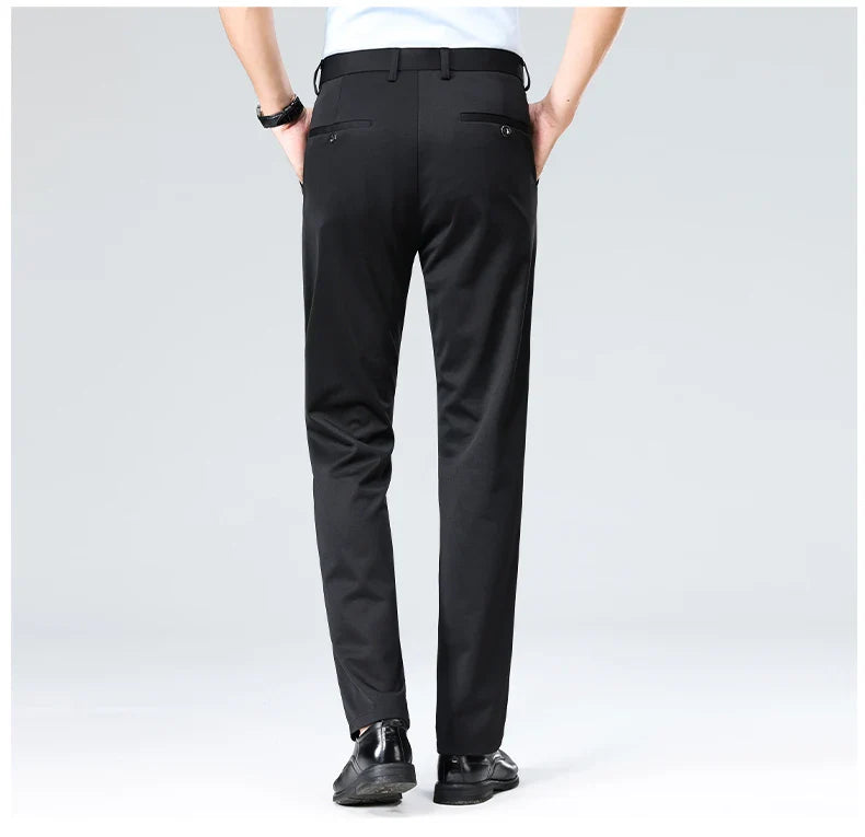 Men's Stretch Pants with Embroidery Casual Suit Pants Wrinkle Resistant Dress Pants