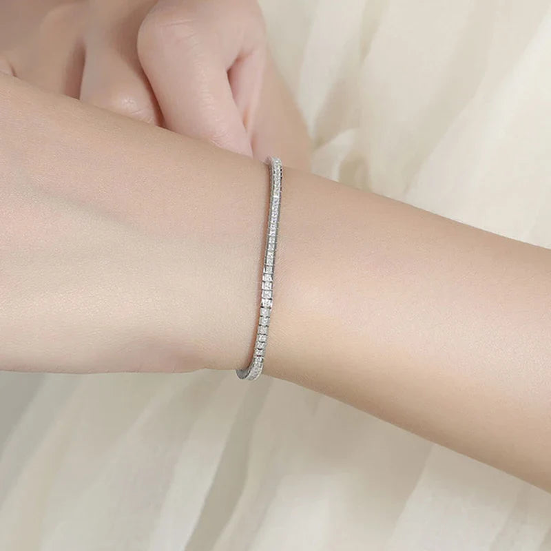Princess Cut Full 1.5mm 2mm D Color Moissanite Tennis Bracelet for Women Man 925 Silver Pass Diamond Test Link Bracelets