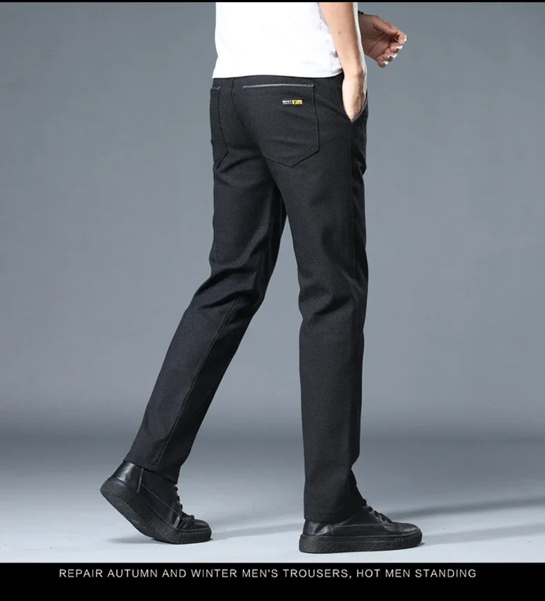Classic Soft Grinding cotton Pants Men Business Casual Pants 2023 Autumn New Straight Slim Fashion Gray Black Brand Trousers